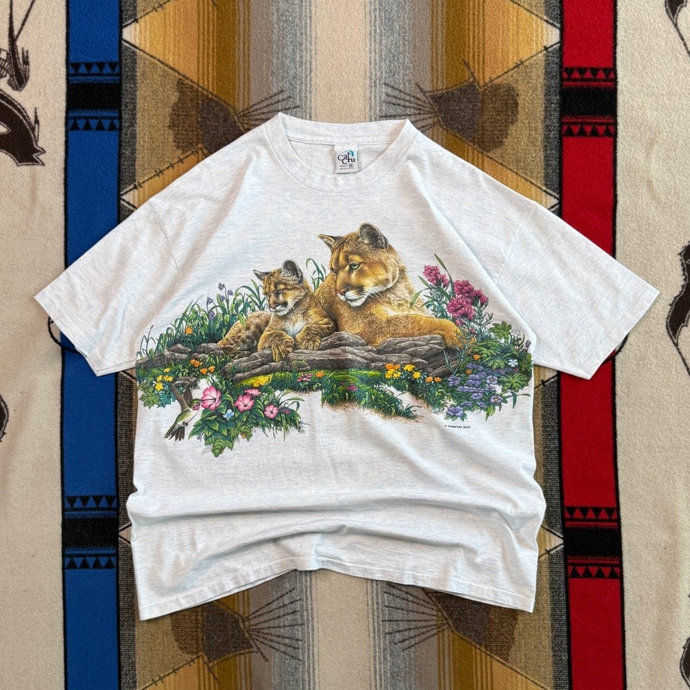 Vintage 1994 Cal Cru Habitat Cougar Mountain Lion T-Shirt XL USA Made Nature